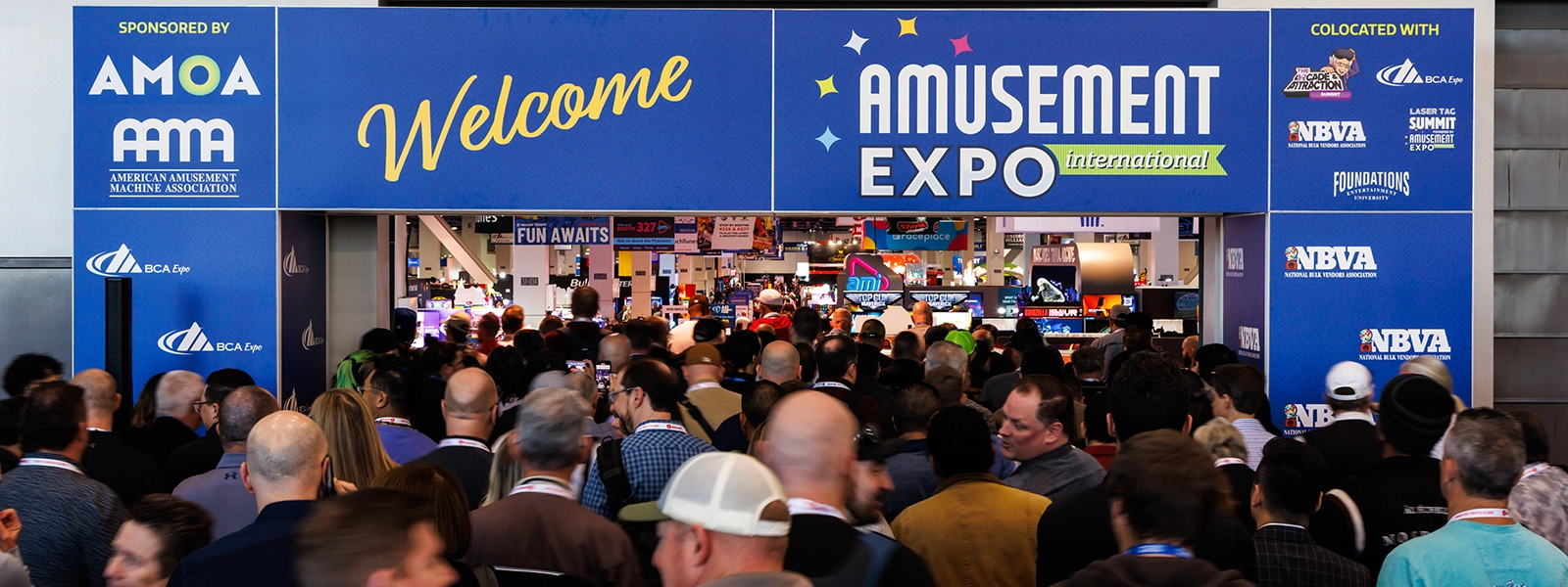 A photo of crowds moving into Amusement Expo